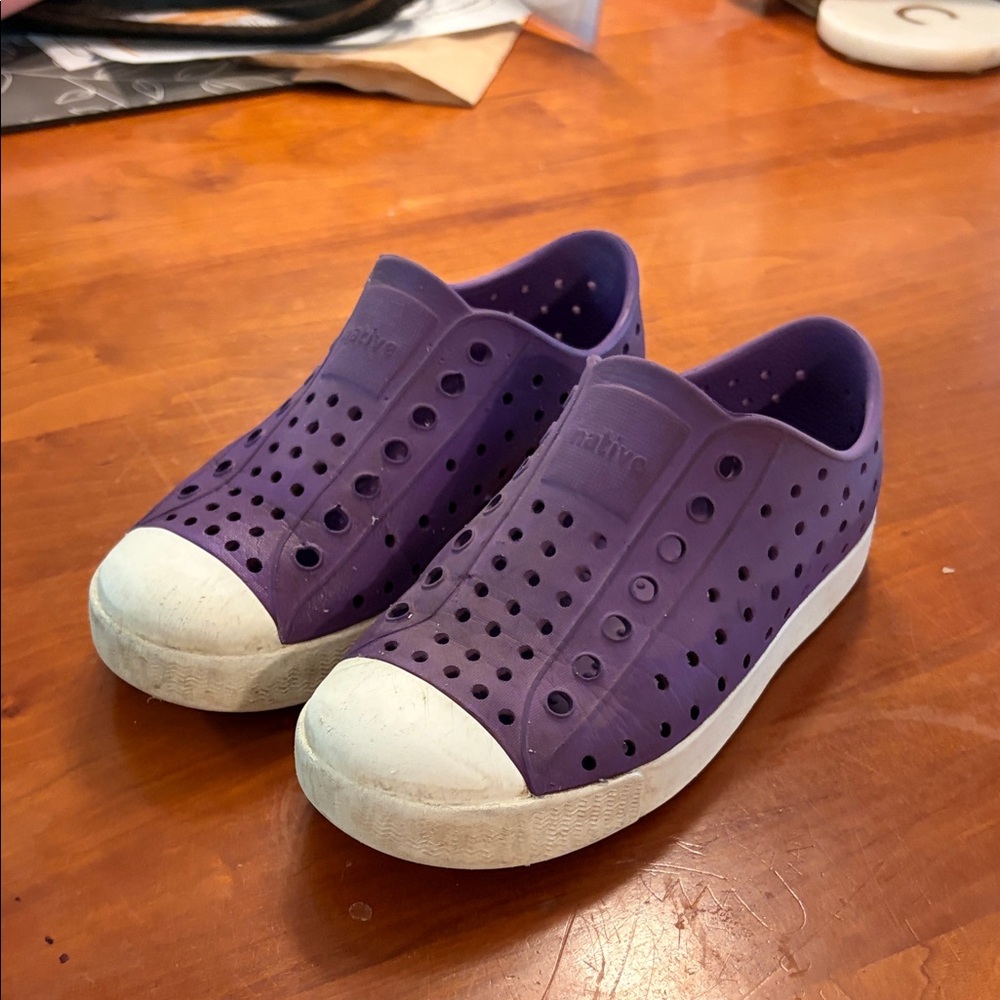 Native Kids Purple Slip-On Water Shoes with White Toe Cap